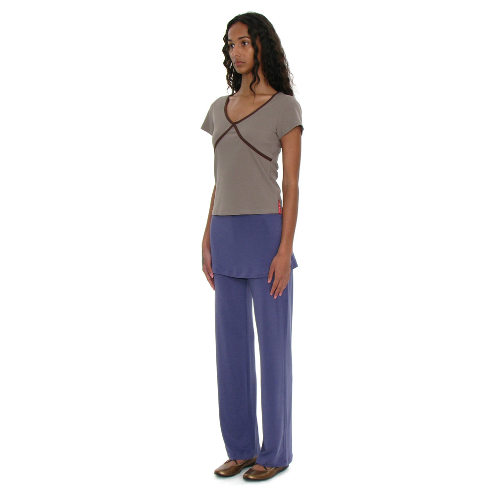 PARTIMENTO WOMEN PWC CONTRAST BINDING V-NECK TOP_KHAKI