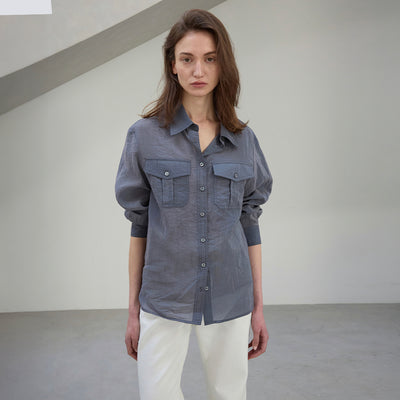 [5th] Pocket Sheer Shirt - Charcoal