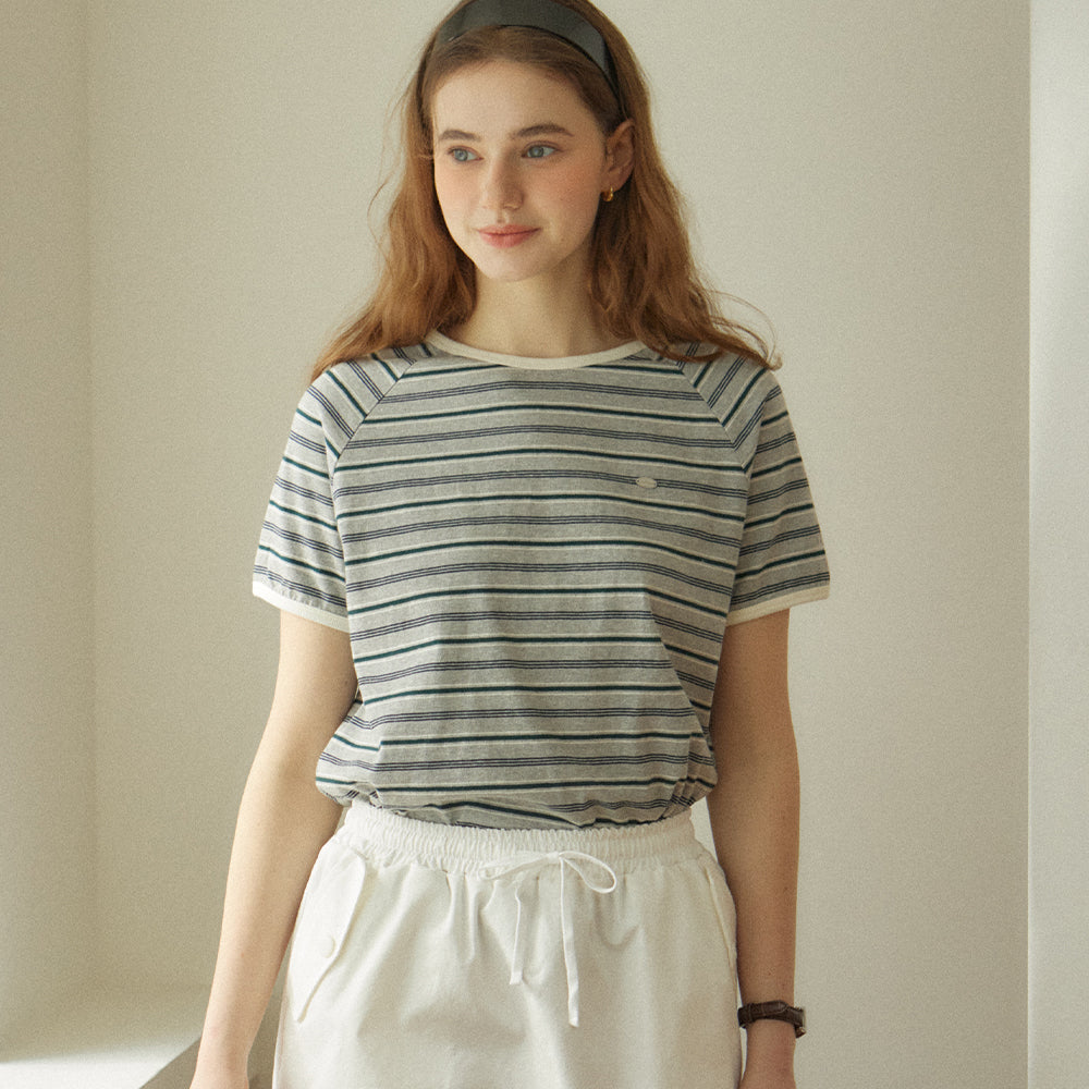OUR HOPE Harry Stripe Raglan T-shirt - Melange Grey