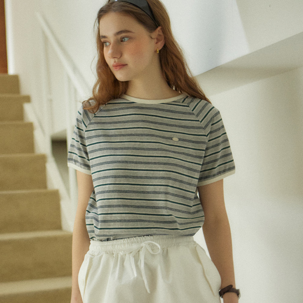 OUR HOPE Harry Stripe Raglan T-shirt - Melange Grey