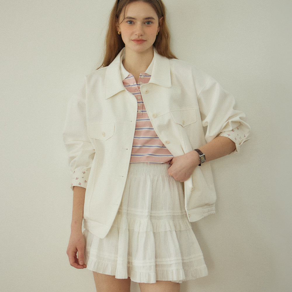 OUR HOPE Stripe Shirring Pique T-Shirt - Pink
