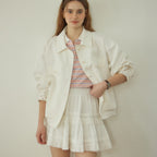 OUR HOPE Stripe Shirring Pique T-Shirt - Pink