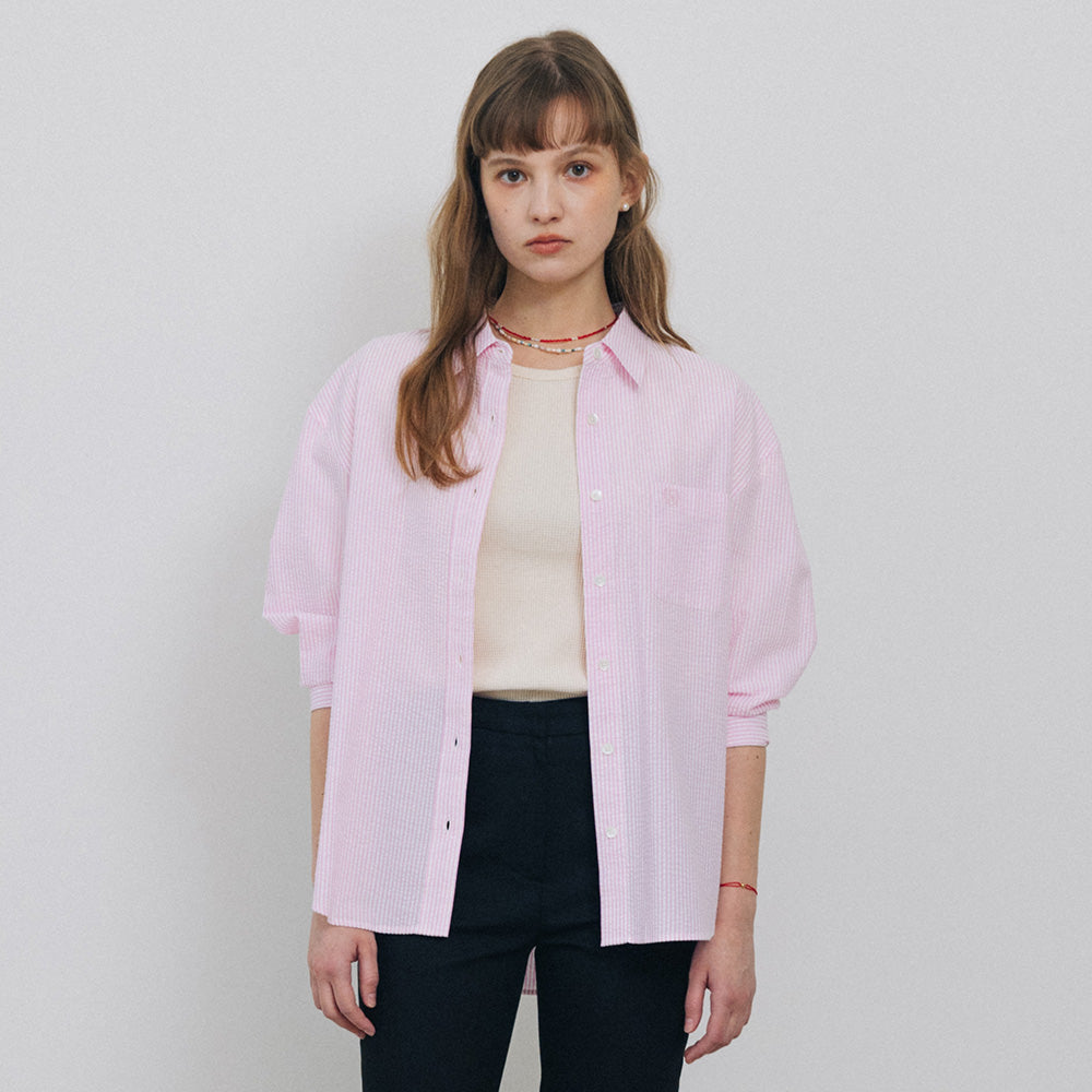 TTUDEMENT (Seersucker material) CLASSIC STRIPE SHIRT PINK