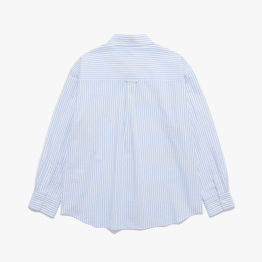 TTUDEMENT (Seersucker material) CLASSIC STRIPE SHIRT BLUE