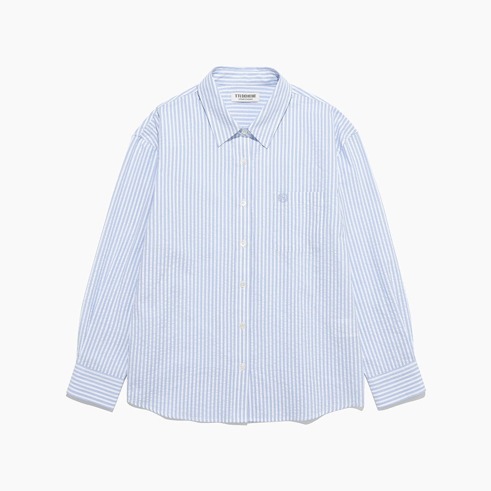 TTUDEMENT (Seersucker material) CLASSIC STRIPE SHIRT BLUE