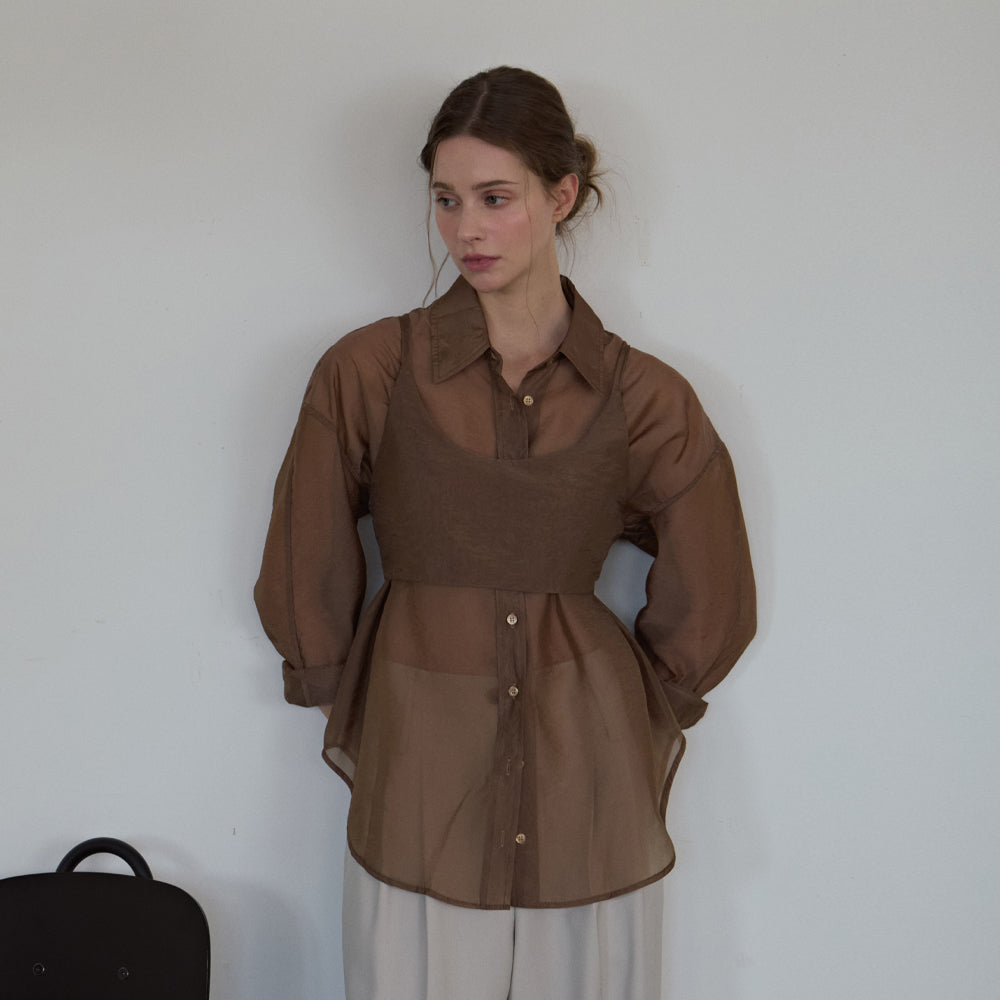 ODER See-through nylon shirt-brown