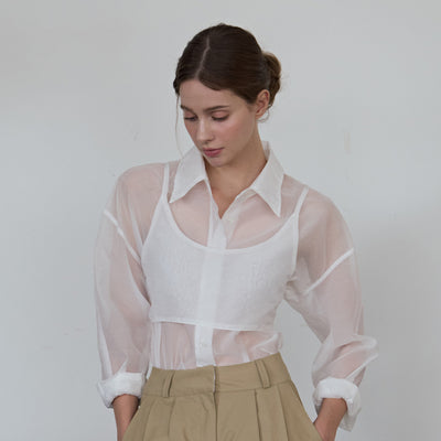 See-through nylon shirt-white