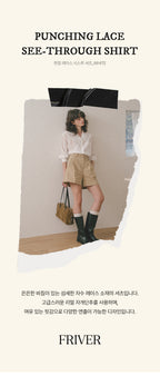 FRIVER07 Punching lace see-through shirt_White