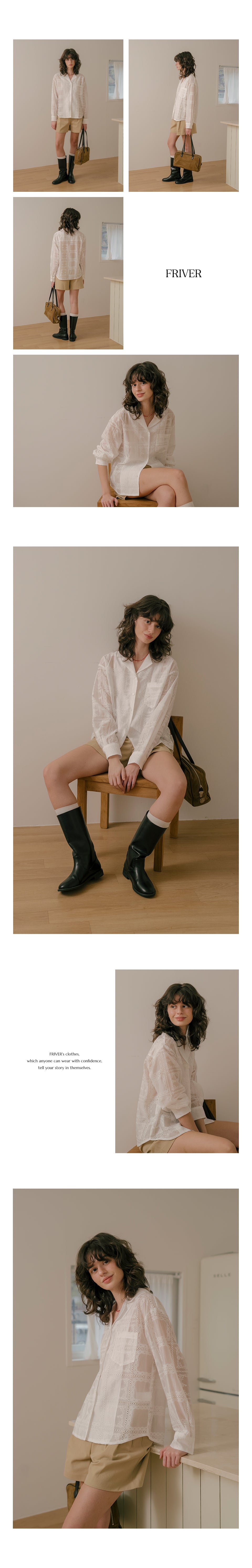 FRIVER07 Punching lace see-through shirt_White