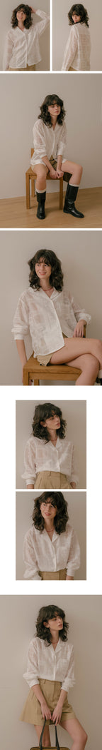 FRIVER07 Punching lace see-through shirt_White