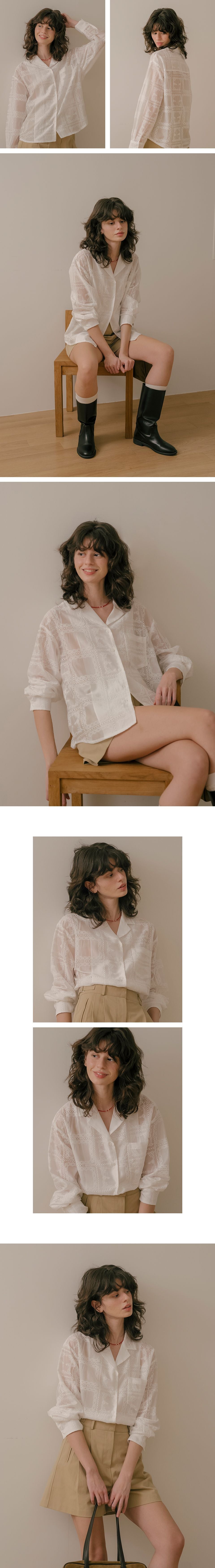 FRIVER07 Punching lace see-through shirt_White