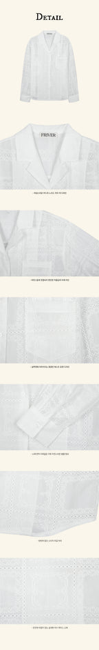 FRIVER07 Punching lace see-through shirt_White