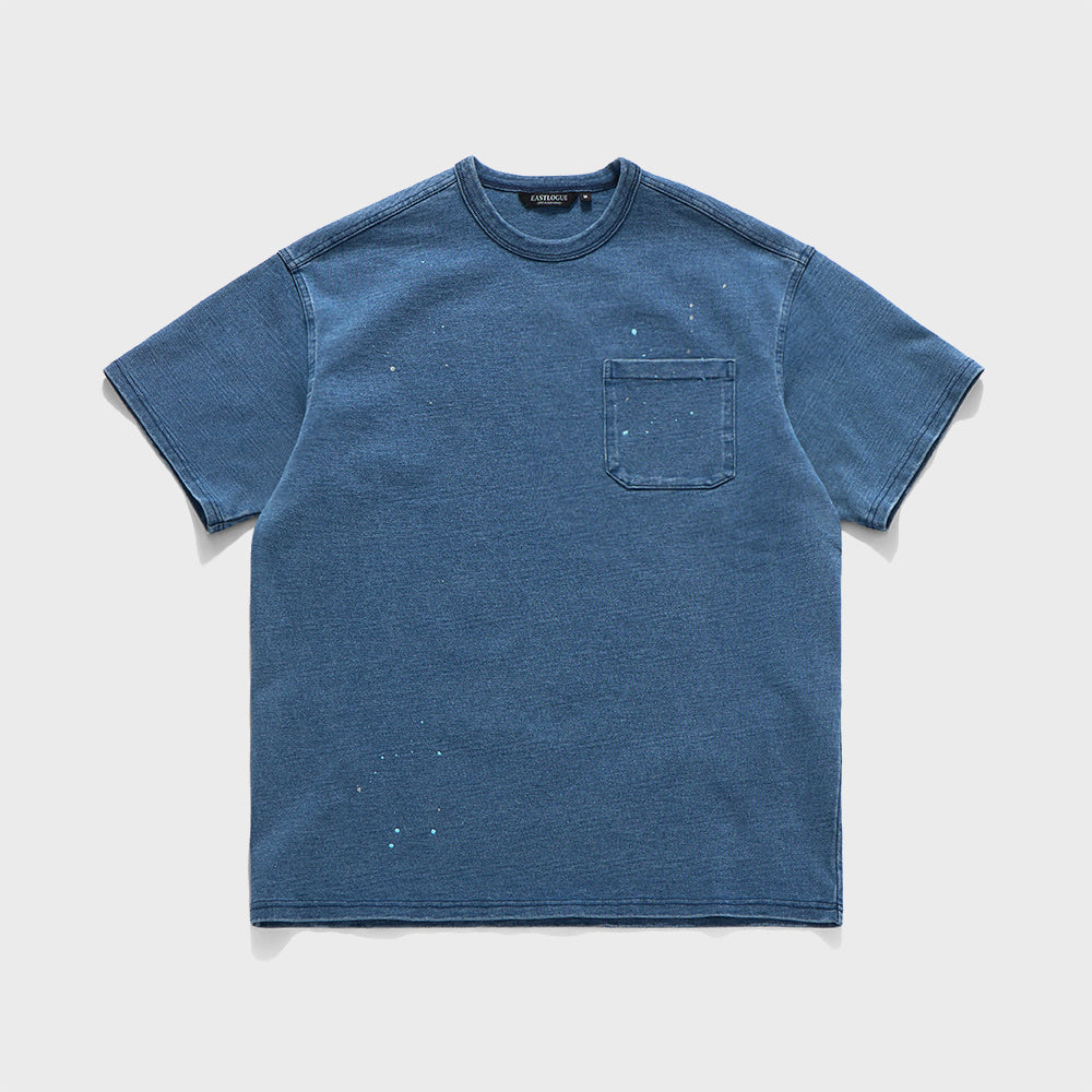 EASTLOGUE NAVAL EMBROIDERY T-SHIRTS / WASHED INDIGO