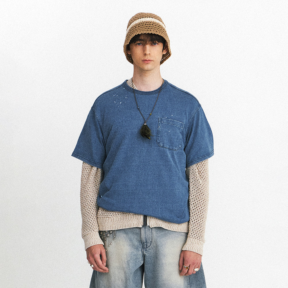 EASTLOGUE NAVAL EMBROIDERY T-SHIRTS / WASHED INDIGO