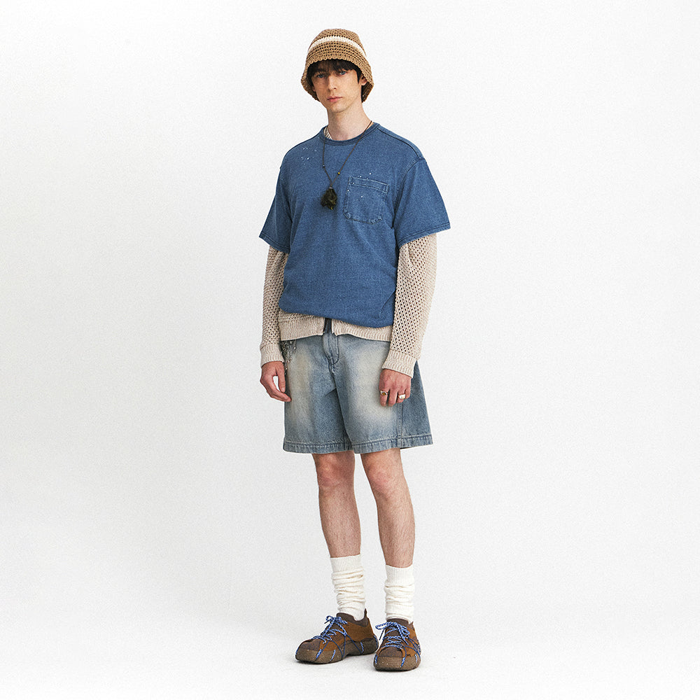 EASTLOGUE NAVAL EMBROIDERY T-SHIRTS / WASHED INDIGO