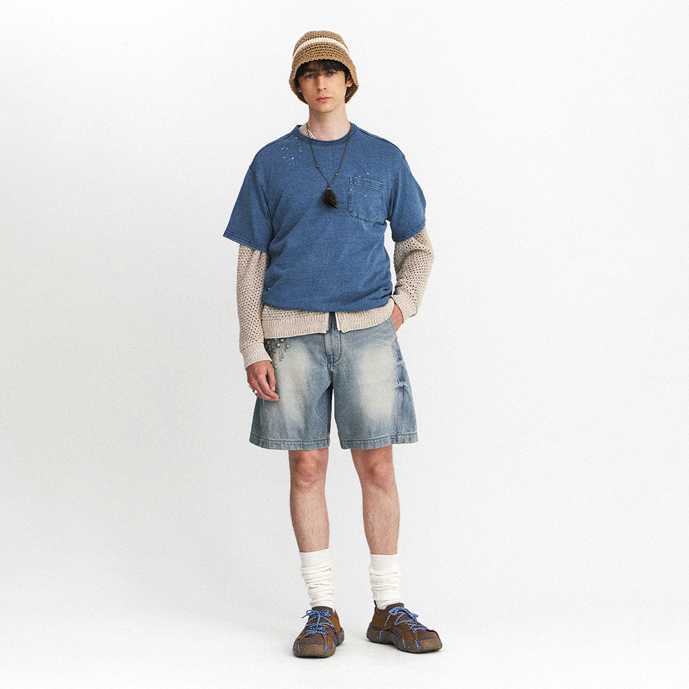 EASTLOGUE NAVAL EMBROIDERY T-SHIRTS / WASHED INDIGO
