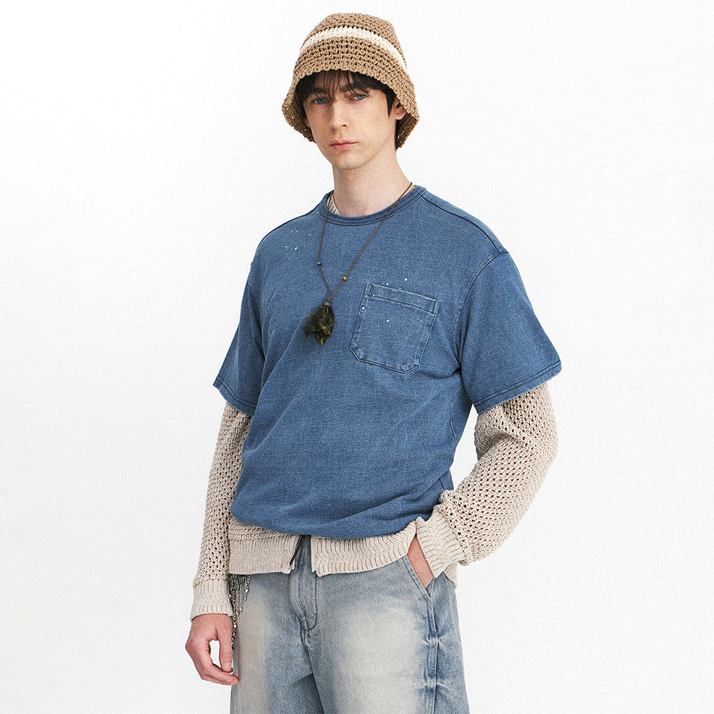 EASTLOGUE NAVAL EMBROIDERY T-SHIRTS / WASHED INDIGO