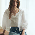 Ouel EYELET LACE PEPLUM BLOUSE_WHITE