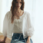 Ouel EYELET LACE PEPLUM BLOUSE_WHITE