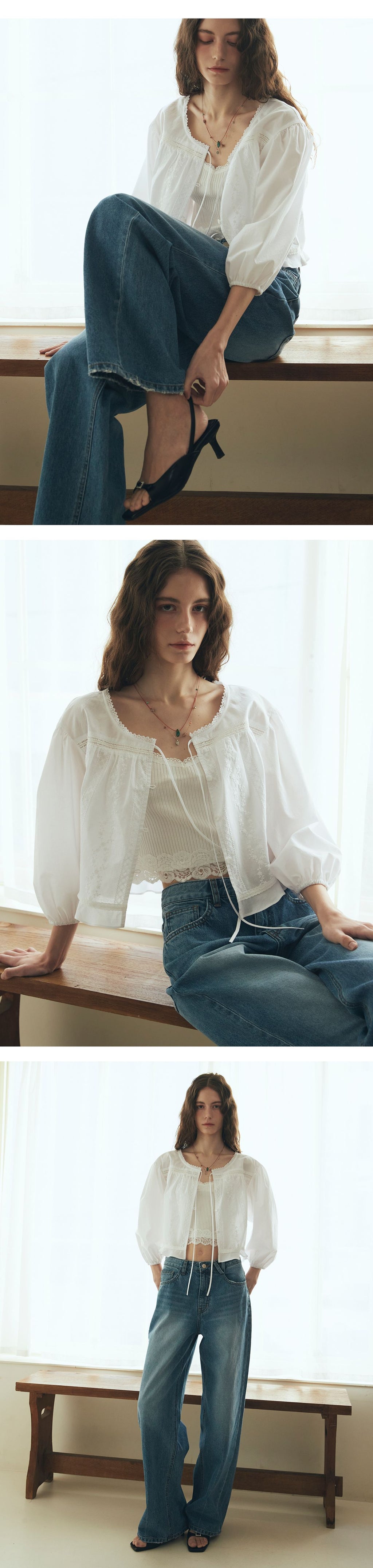 Ouel EYELET LACE PEPLUM BLOUSE_WHITE