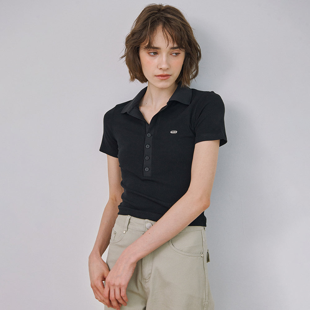 MARROT Slim button collar t-shirt_black