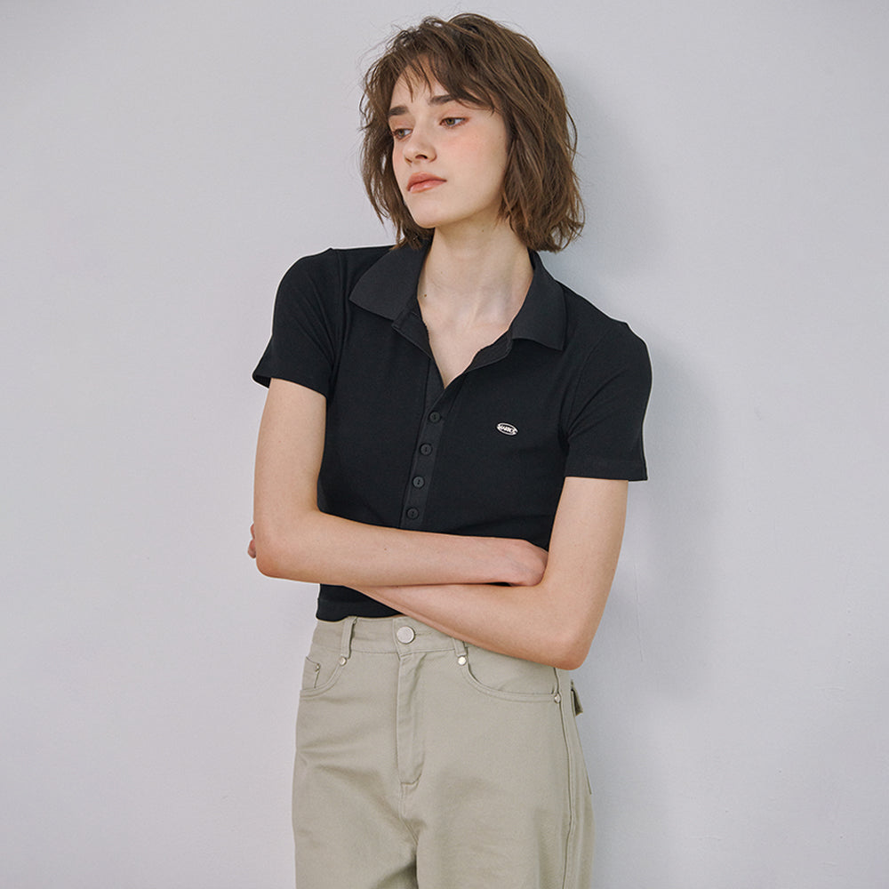 MARROT Slim button collar t-shirt_black