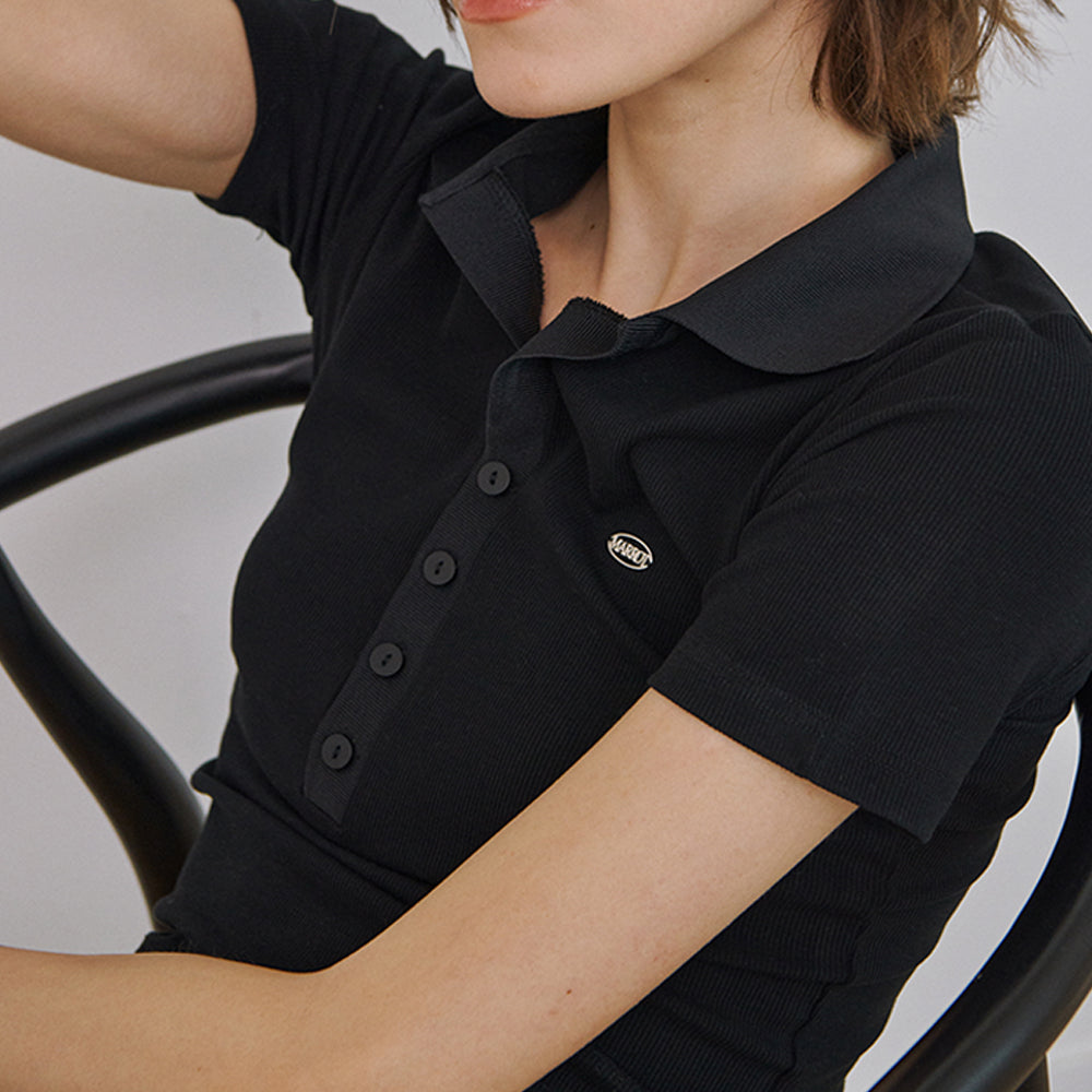 MARROT Slim button collar t-shirt_black