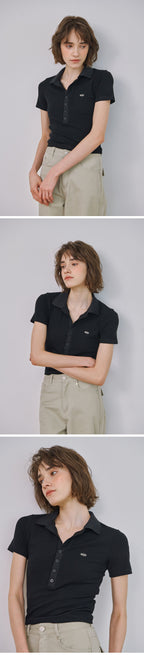 MARROT Slim button collar t-shirt_black