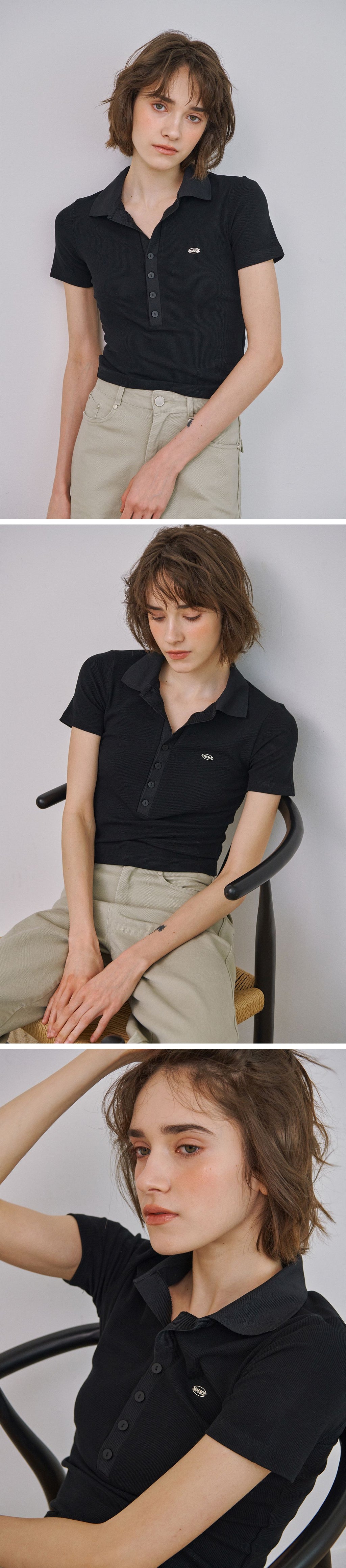 MARROT Slim button collar t-shirt_black