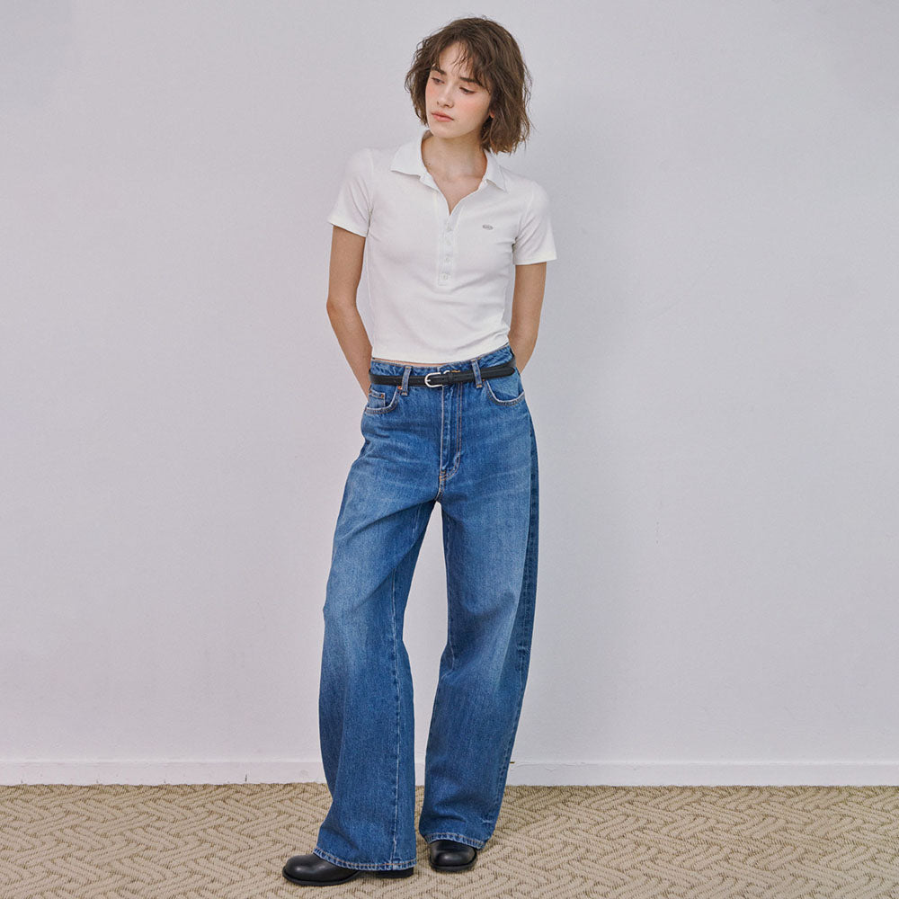MARROT Slim button collar t-shirt_white