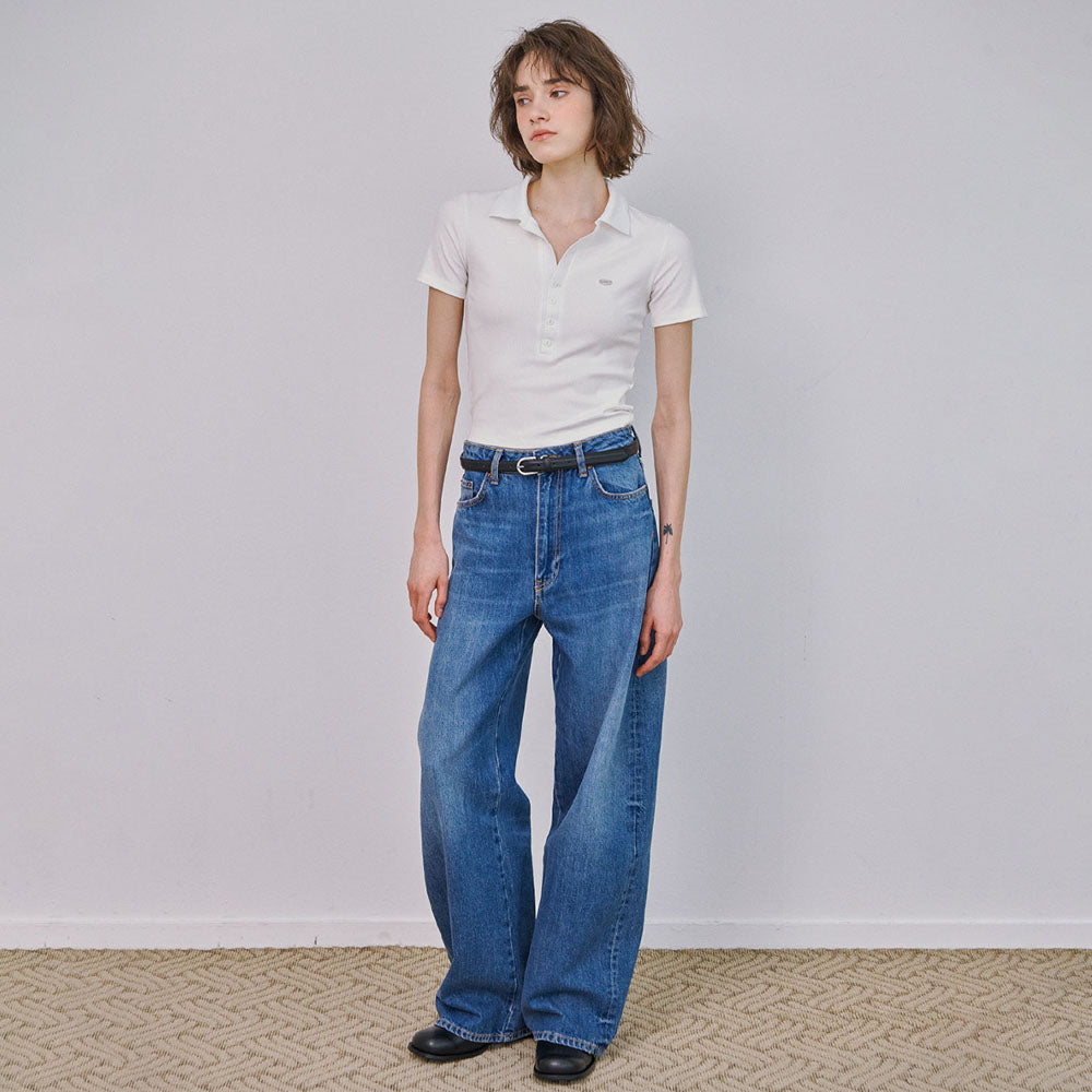 MARROT Slim button collar t-shirt_white