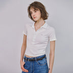 MARROT Slim button collar t-shirt_white