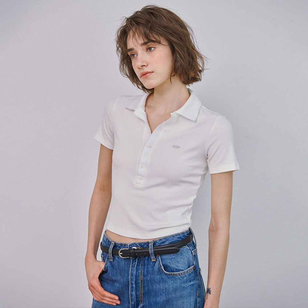 MARROT Slim button collar t-shirt_white