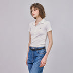 MARROT Slim button collar t-shirt_white