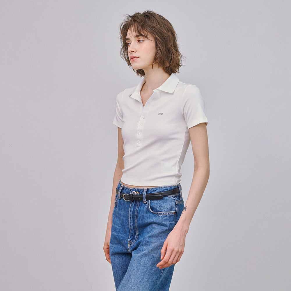 MARROT Slim button collar t-shirt_white