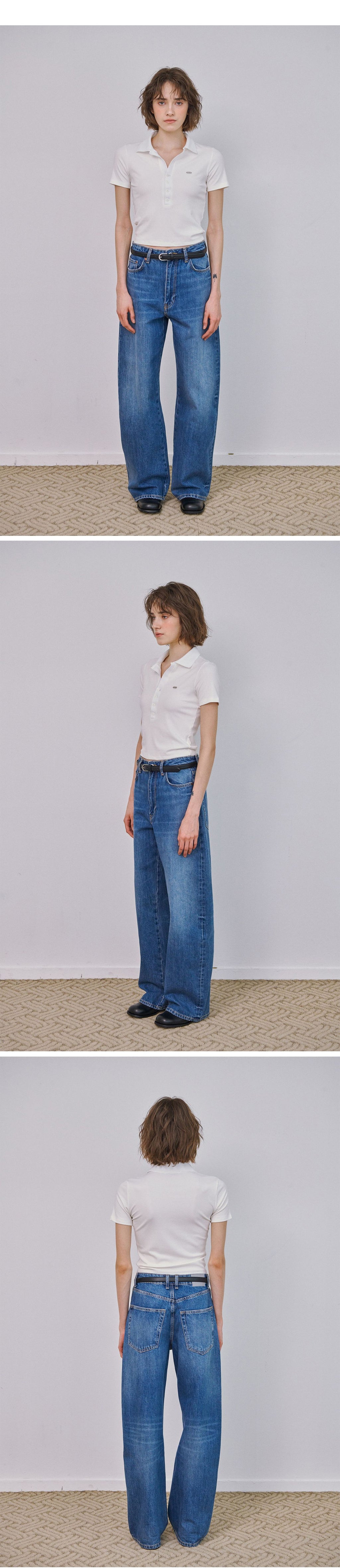 MARROT Slim button collar t-shirt_white