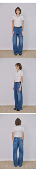 MARROT Slim button collar t-shirt_white