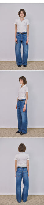 MARROT Slim button collar t-shirt_white
