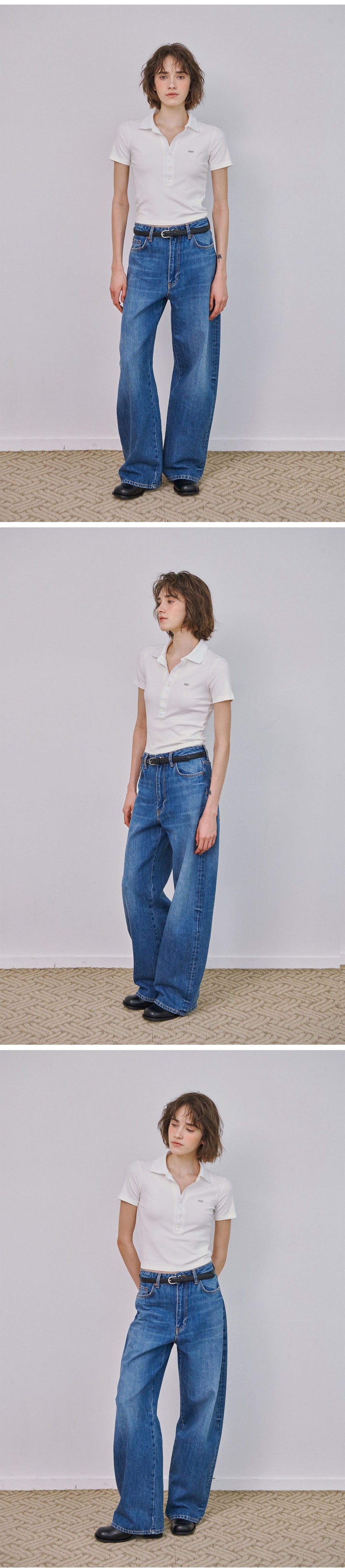 MARROT Slim button collar t-shirt_white
