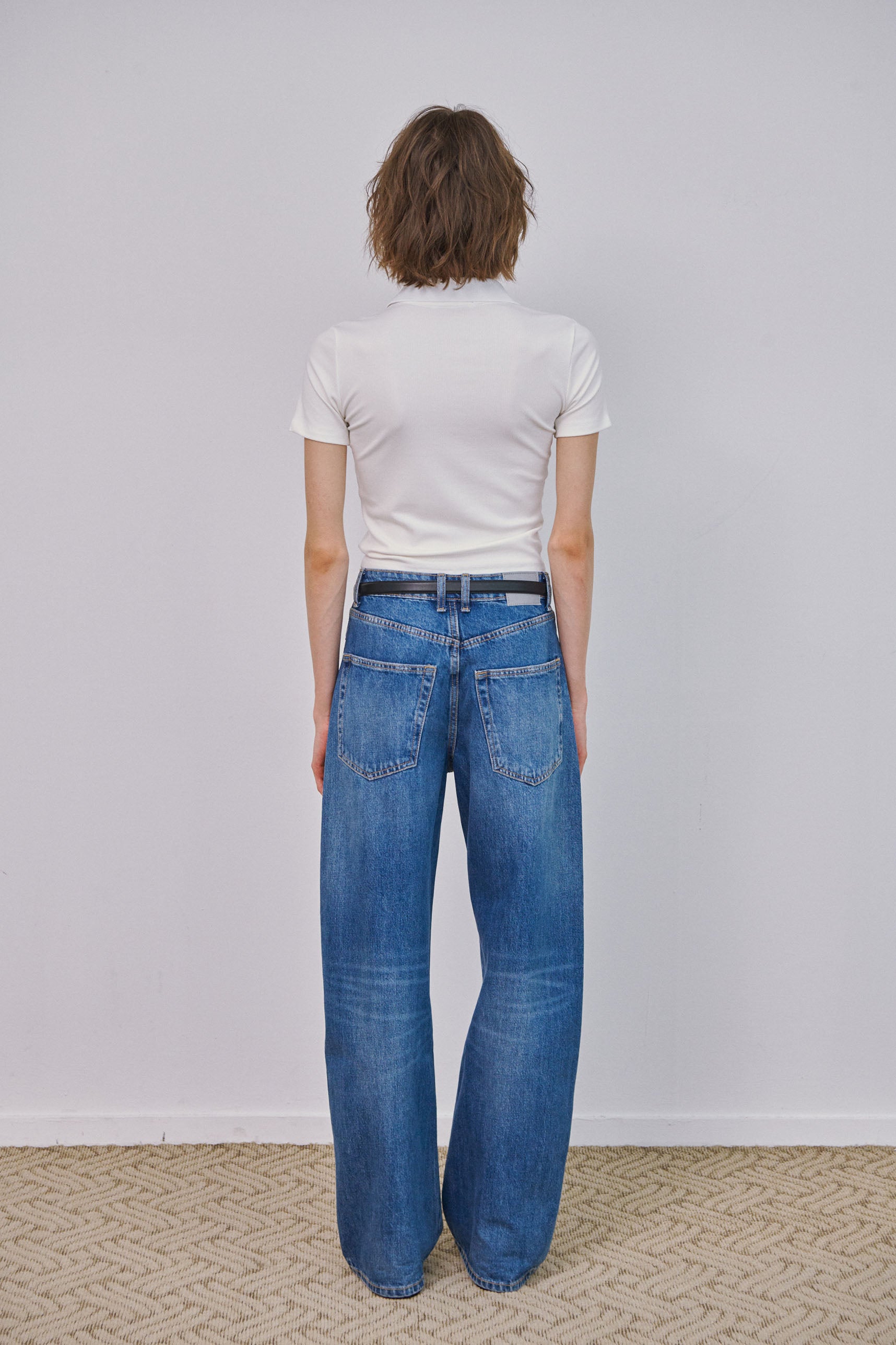MARROT Slim button collar t-shirt_white