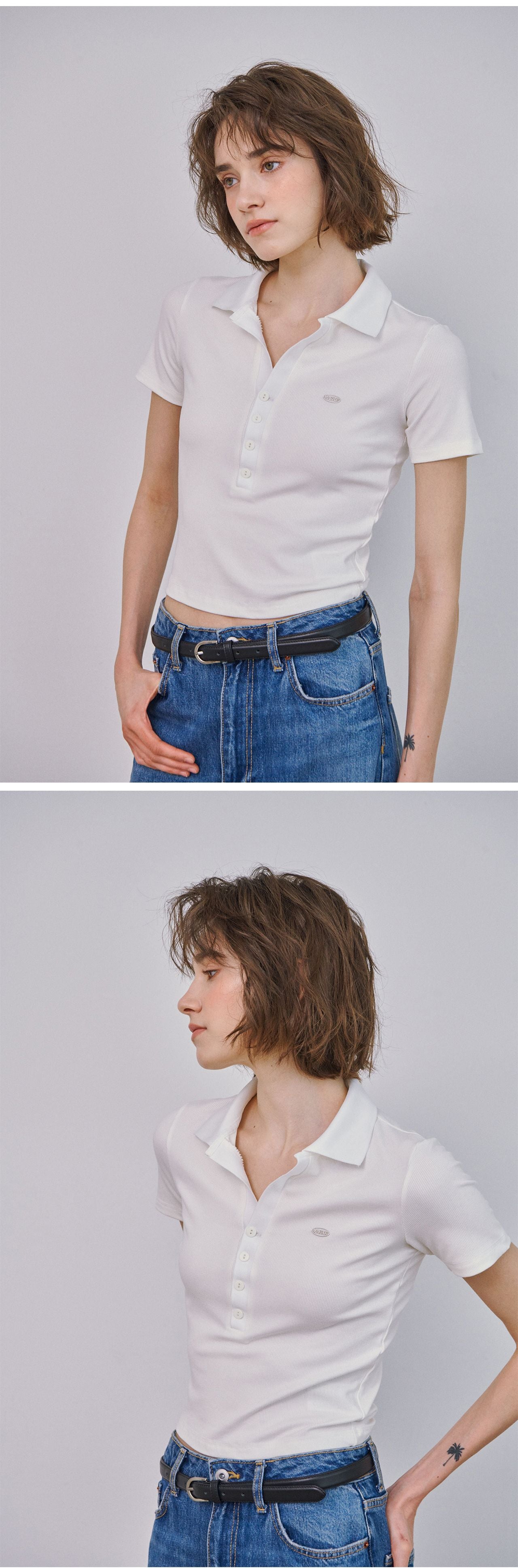 MARROT Slim button collar t-shirt_white