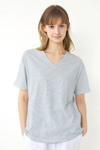 KOZNOK LB Striped Pure Cotton Women's Short Sleeve T-Shirt Layered Inner T-shirt