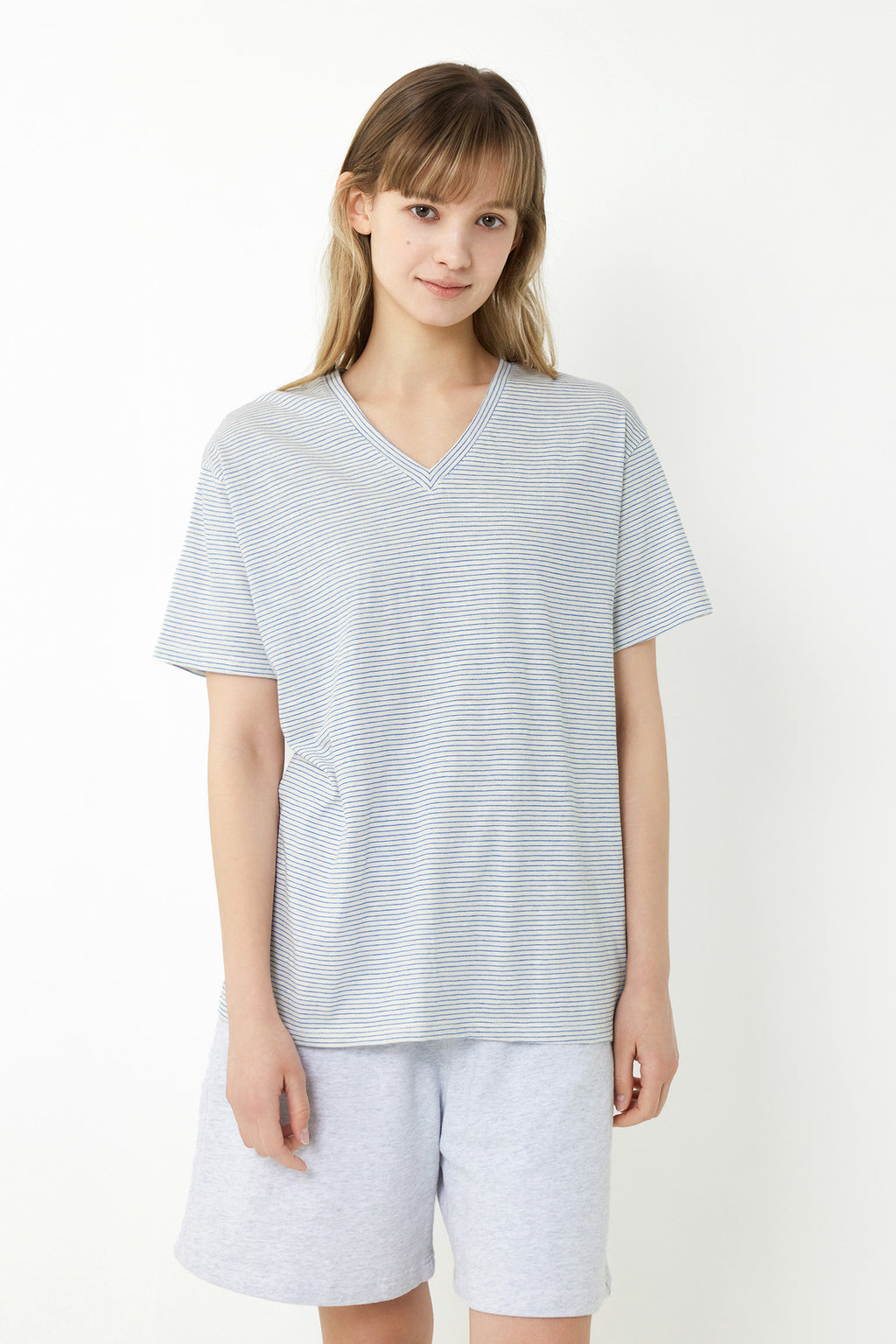 KOZNOK LB Striped Pure Cotton Women's Short Sleeve T-Shirt Layered Inner T-shirt