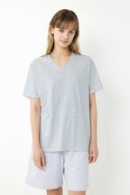 KOZNOK LB Striped Pure Cotton Women's Short Sleeve T-Shirt Layered Inner T-shirt