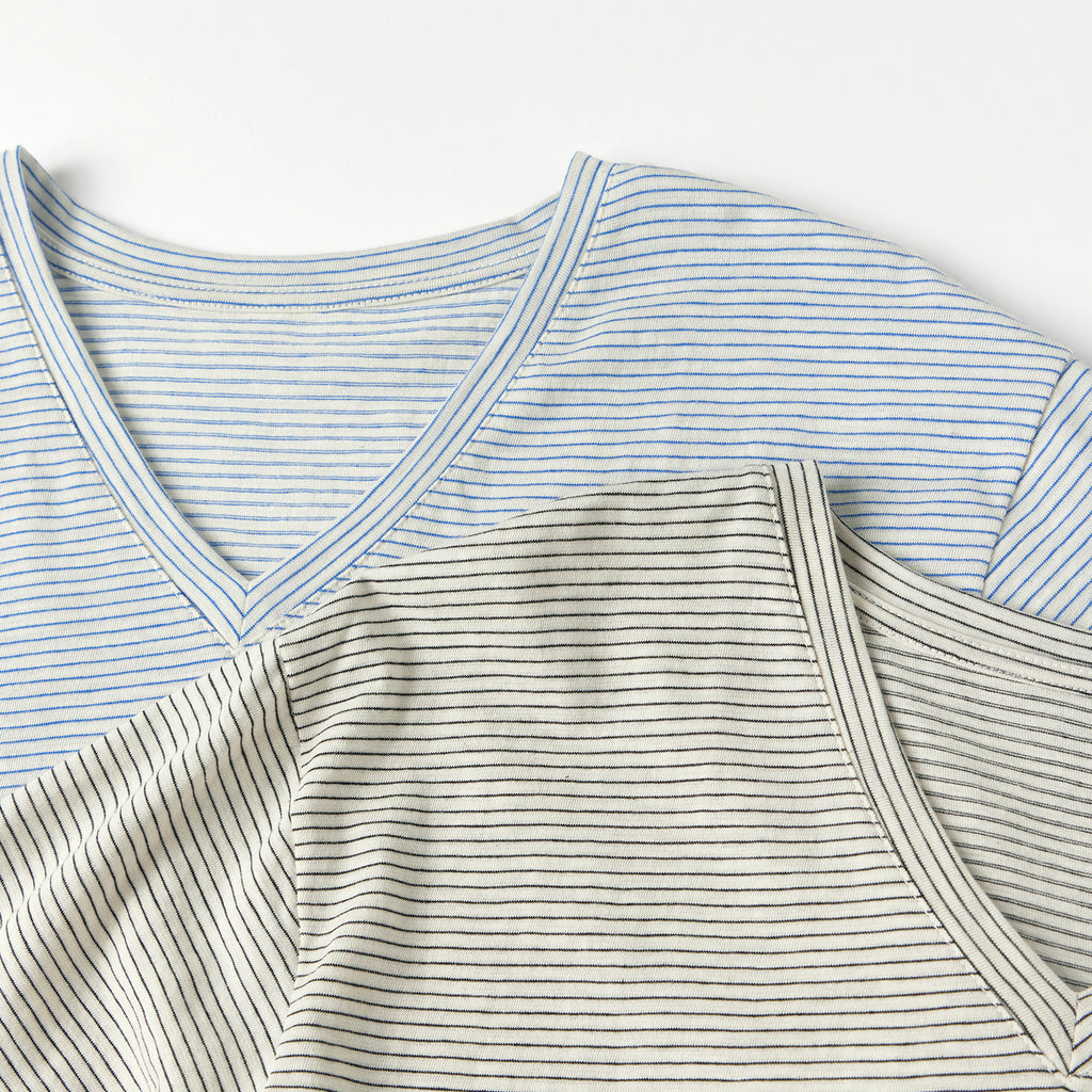 KOZNOK LB Striped Pure Cotton Women's Short Sleeve T-Shirt Layered Inner T-shirt
