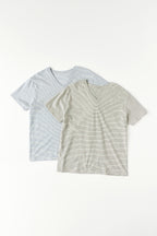 KOZNOK LB Striped Pure Cotton Women's Short Sleeve T-Shirt Layered Inner T-shirt