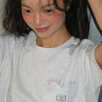 RONRON HEART POCKET OVER FIT SHORT SLEEVE T SHIRT WHITE MELANGE