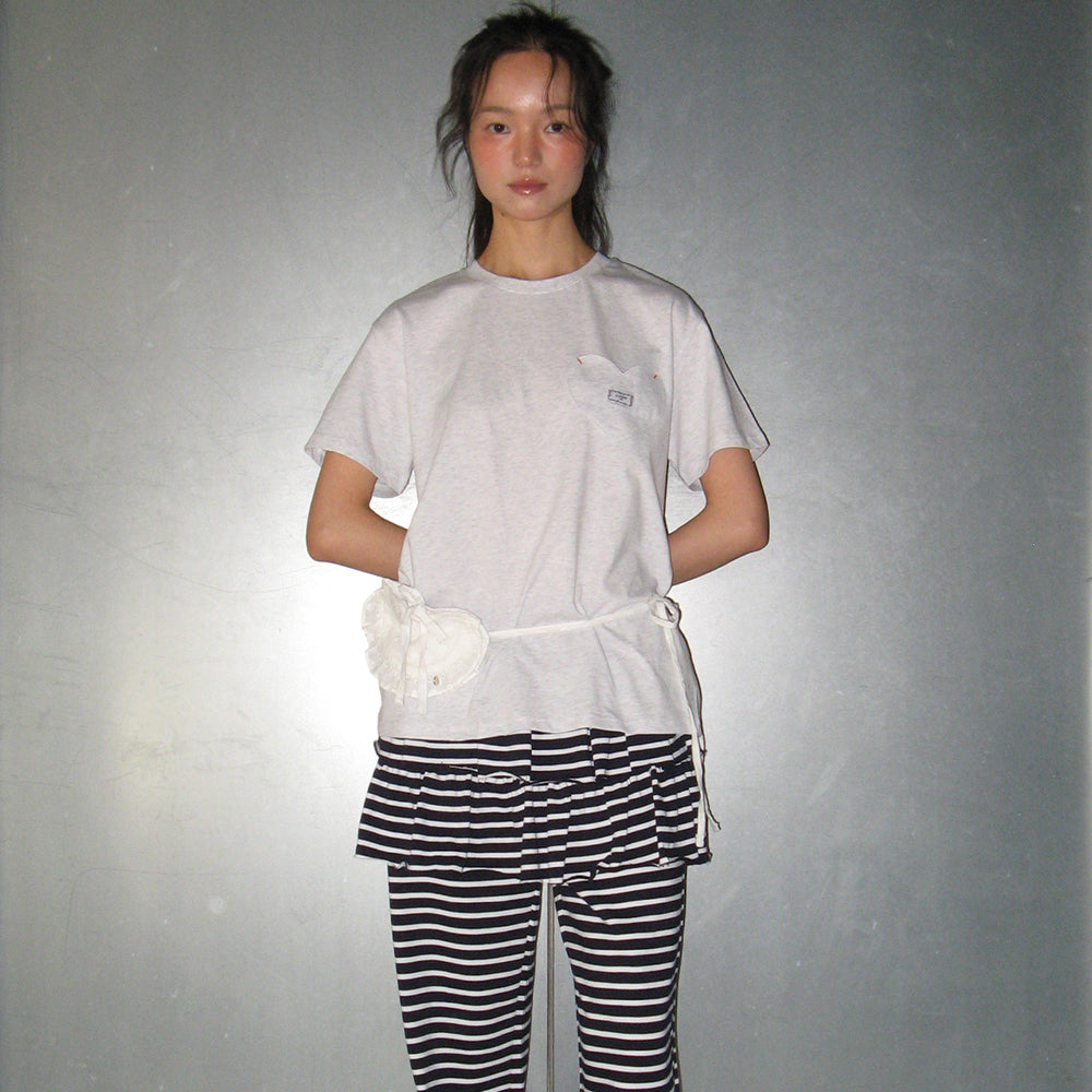 RONRON HEART POCKET OVER FIT SHORT SLEEVE T SHIRT WHITE MELANGE
