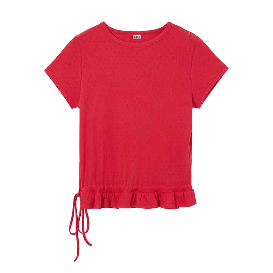 RENSE Eyelet Frill Half T-shirt Red