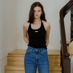 LETTER FROM MOON Letters Label Halterneck Top (Black)